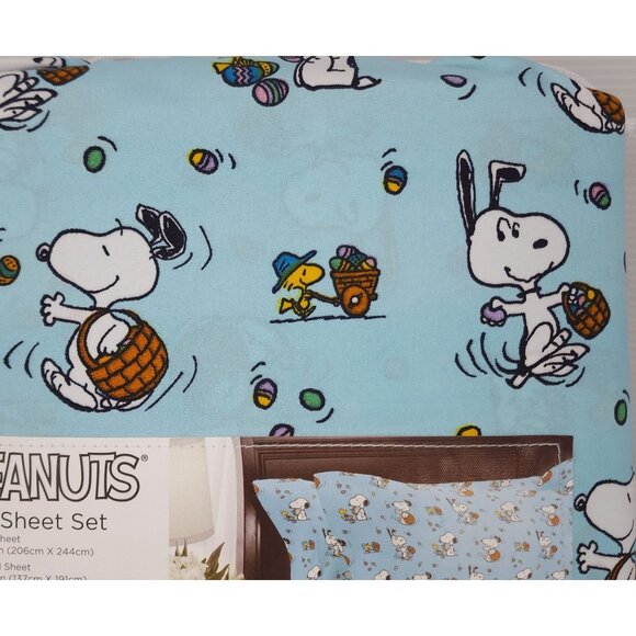 Peanuts Snoopy Full Sheet Set by Berkshire Blue Easter Basket Eggs - Picture 7 of 8